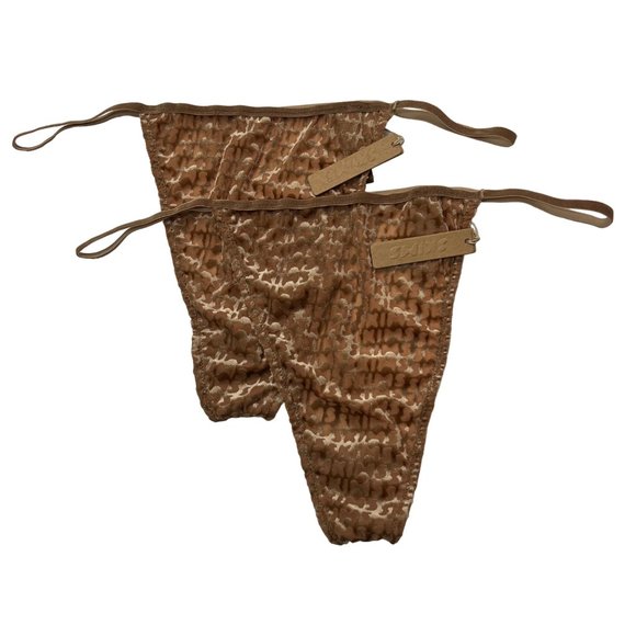 SKIMS Burnout Velvet T-String Thong Lot of 2 Chai Womens 3X - Picture 1 of 10